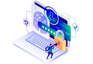 Secure login icon with fingerprint and lock on laptop screen