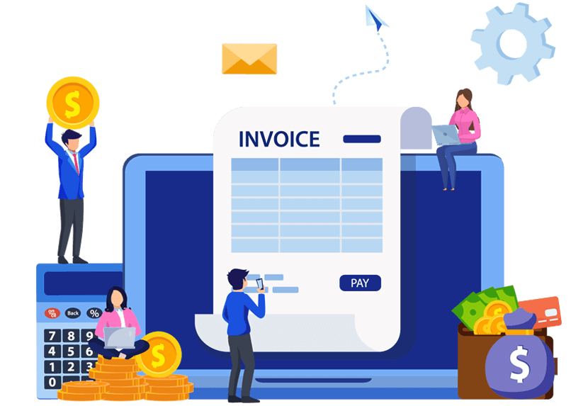 Laptop displaying a digital invoice for advertising services